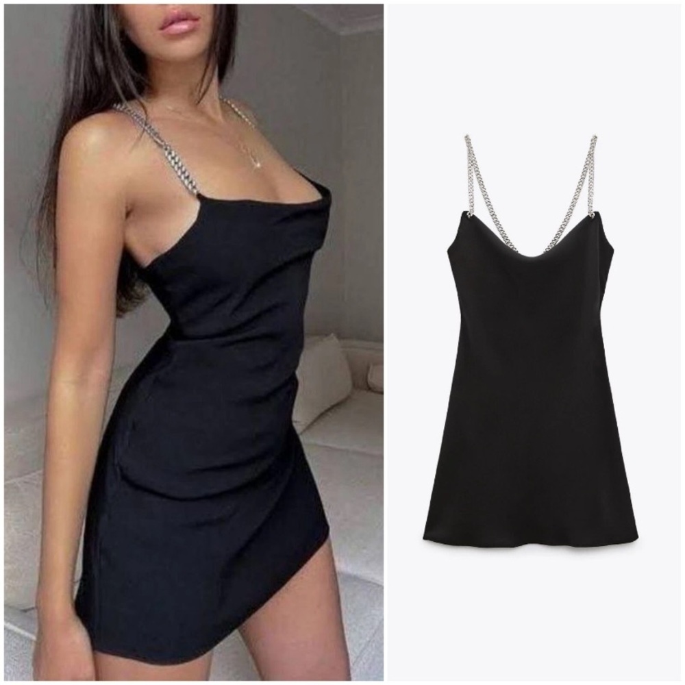 Zara Jewel Chain Strap Mini Dress Black